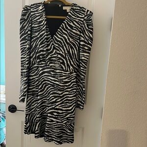 Michael by Michael Kors Sequins Zebra Print V-Neck Dress w/patent leather belt.
